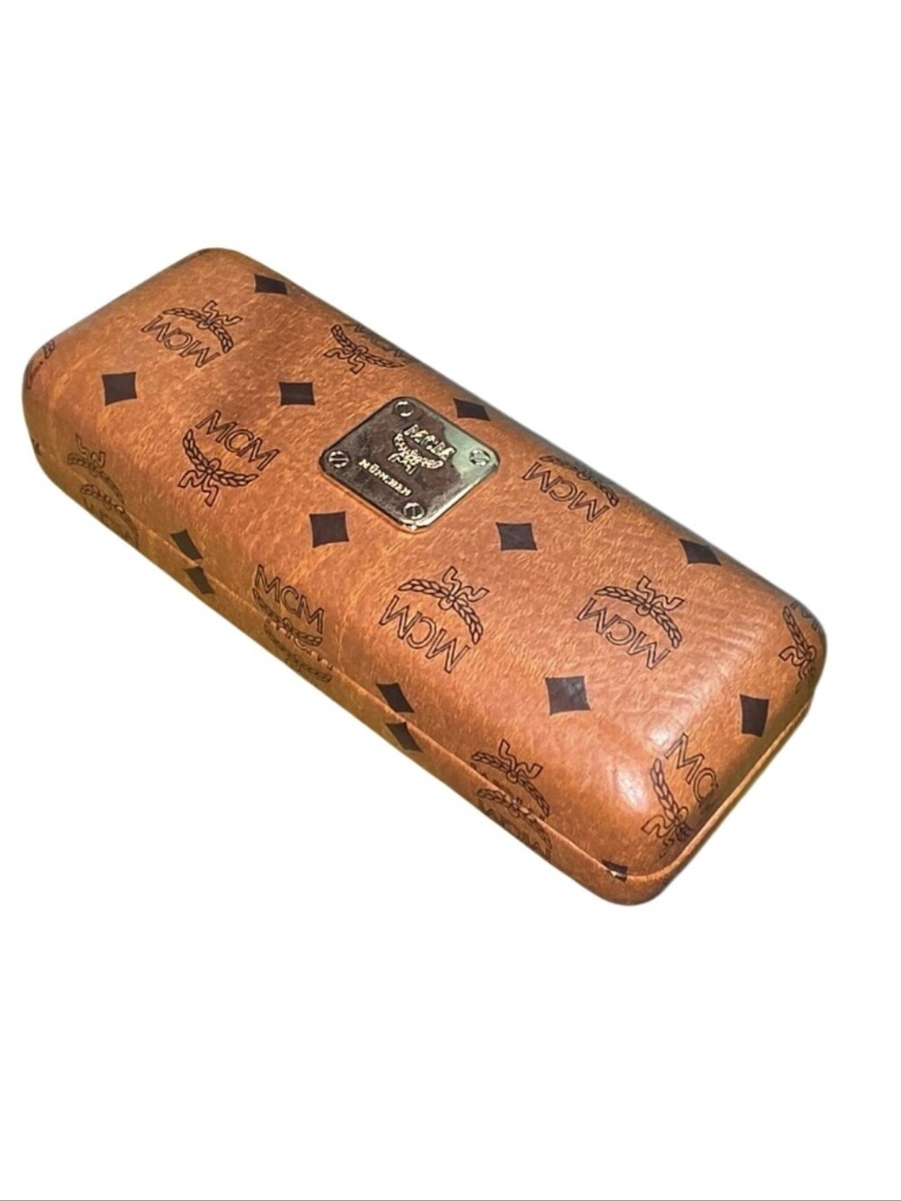 MCM Authentic Hardshell Eyeglass Case Cognac Brown